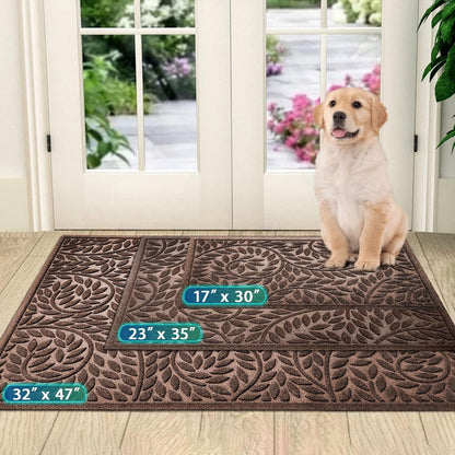 Bulijojo Front Door Mat Entrance,Durable Heavy Duty Welcome Mat,Thick Absorbent Natural Rubber Non Slip Mat,Sturdy Entryway Brown 17"x30"