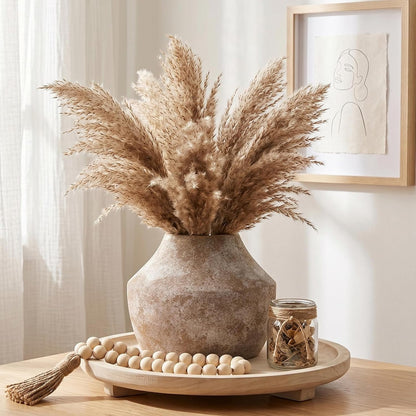 CUCUMI Ceramic Vase Set of 5, Home Decor Farmhouse Décor Handmade Pottery Vases for Pampas Grass, Dried Fresh Flowers, Table, Living Room, Kitchen, Shelf, Entryway Mantel Neutral Tones