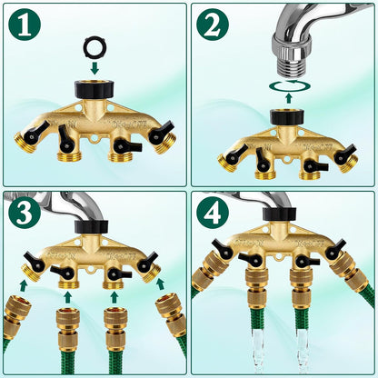 Brass Hose Splitter 2 Way, Heavy Duty Garden Hose Splitter with Shut Off Valves, Y Connector Hose Adapter, No Leak, Includes Washers & Teflon Tape – Dalmbox