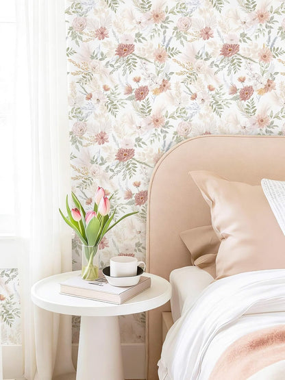Dimoon 17.3''x78.7'' Peel and Stick Wallpaper Floral Cute Contact Paper Vintage Village Country Cottage Wallpaper Farmhouse Yellow Beige Renter Friendly Geometry Waterproof Embossed Kitchen Bedroom