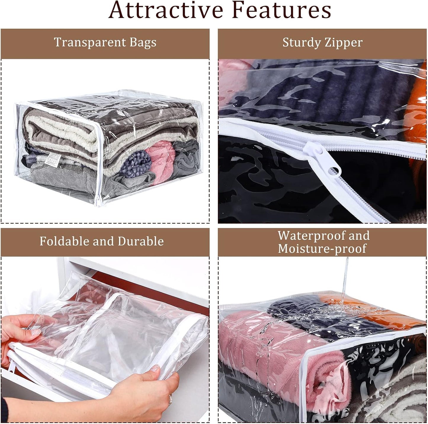 6 Packs Clear Zippered Storage Bags 24 x 20 x 11 Inch Sweater Moth Bags Vinyl Plastic Storage for Blankets Clothes Bed Sheet Organizer with Zipper for Closet Linen Sweater Clothes Comforters Pillow