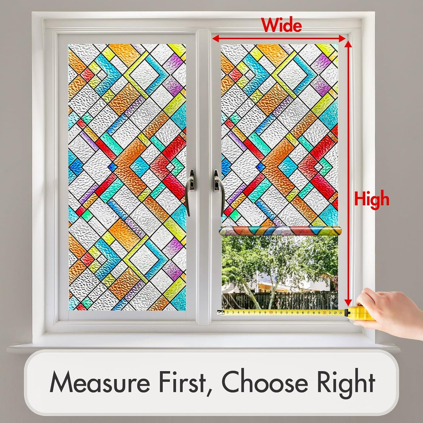 SUNBABY Reeded Glass Window Privacy Film, Frosted Glass Window Film for Bathroom & Front Door, Static Cling Decorative 3D Window Stickers Day and Night Privacy Sun Heat Blocking (17.5 x 78.7 Inch)