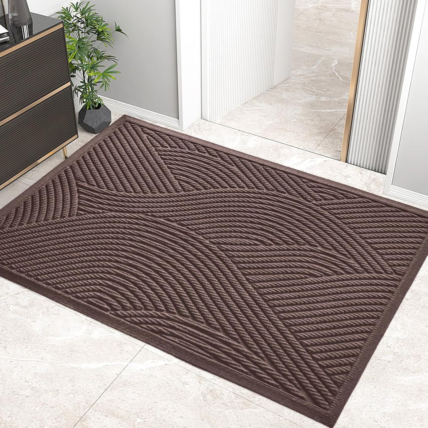 HIYARD Sturdy Front Door Mat, Absorbent Muddy Dirt Resist Welcome Door Mats Outdoor Indoor, Stain and Fade Resistant, Non-Slip Backing Entry Mat Low Profile Doormat for Entryway, 29×17, Beige