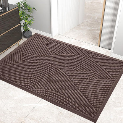 HIYARD Sturdy Front Door Mat, Absorbent Muddy Dirt Resist Welcome Door Mats Outdoor Indoor, Stain and Fade Resistant, Non-Slip Backing Entry Mat Low Profile Doormat for Entryway, 29×17, Beige