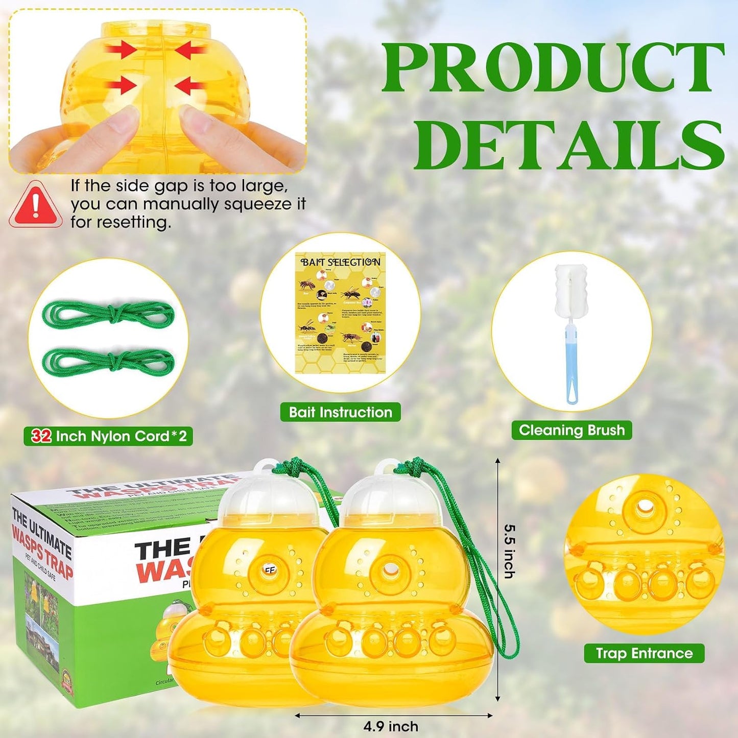 2 Pack Reusable Wasp Traps Outdoor Hanging | Yellow Jacket Trap Carpenter Bee Traps for Outside Hornet Trap Wasp Catcher for Outdoors, Wasps Killer Garden, Farm