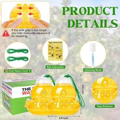 2 Pack Reusable Wasp Traps Outdoor Hanging | Yellow Jacket Trap Carpenter Bee Traps for Outside Hornet Trap Wasp Catcher for Outdoors, Wasps Killer Garden, Farm