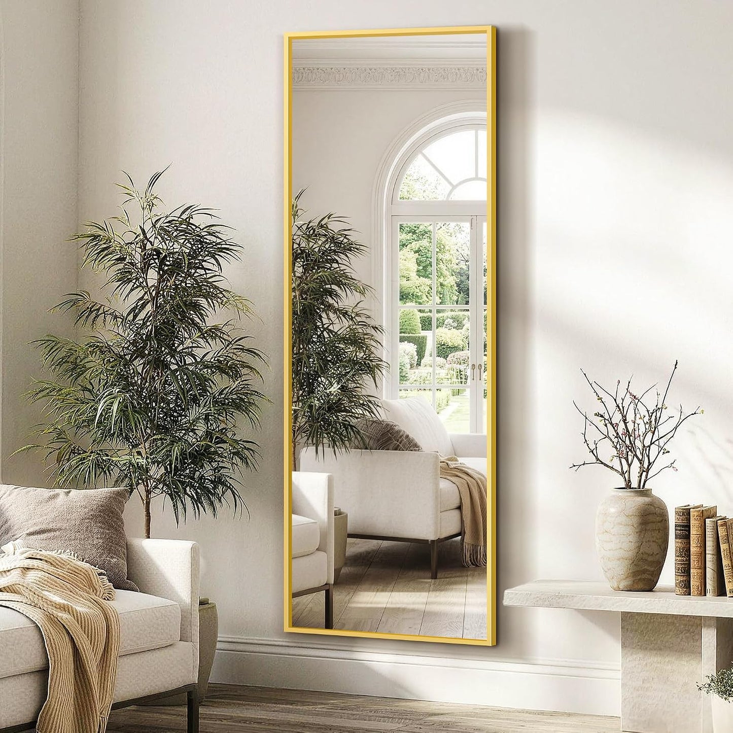FICTOR Full Length Mirror with Stand, Floor Standing Mirror Full Body, HD Shatterproof Black Frame Wall Mirror for Bedroom, Living Room, Dressing Room & Entryway, 56"x15"