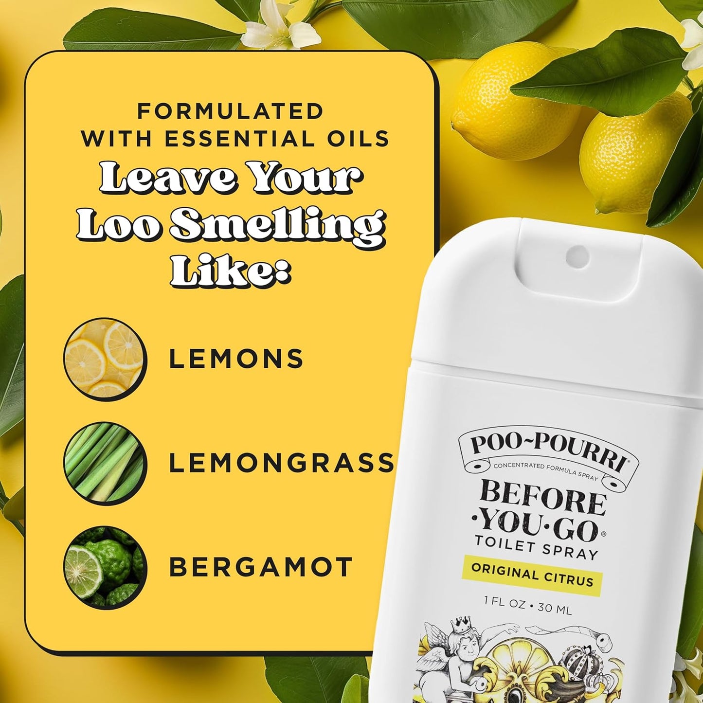 Poo-Pourri Before-You-Go Toilet Spray Refill, Original Citrus, 16 Fl Oz, Up to 800 Uses, Bathroom Odor Deodorizer with Essential Oils for Home or Work, Lemon, Bergamot and Lemongrass Scent