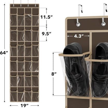 Simple Houseware 24 Pockets - Crystal Clear Over The Door Hanging Shoe Organizer, Gray (64'' x 19'')