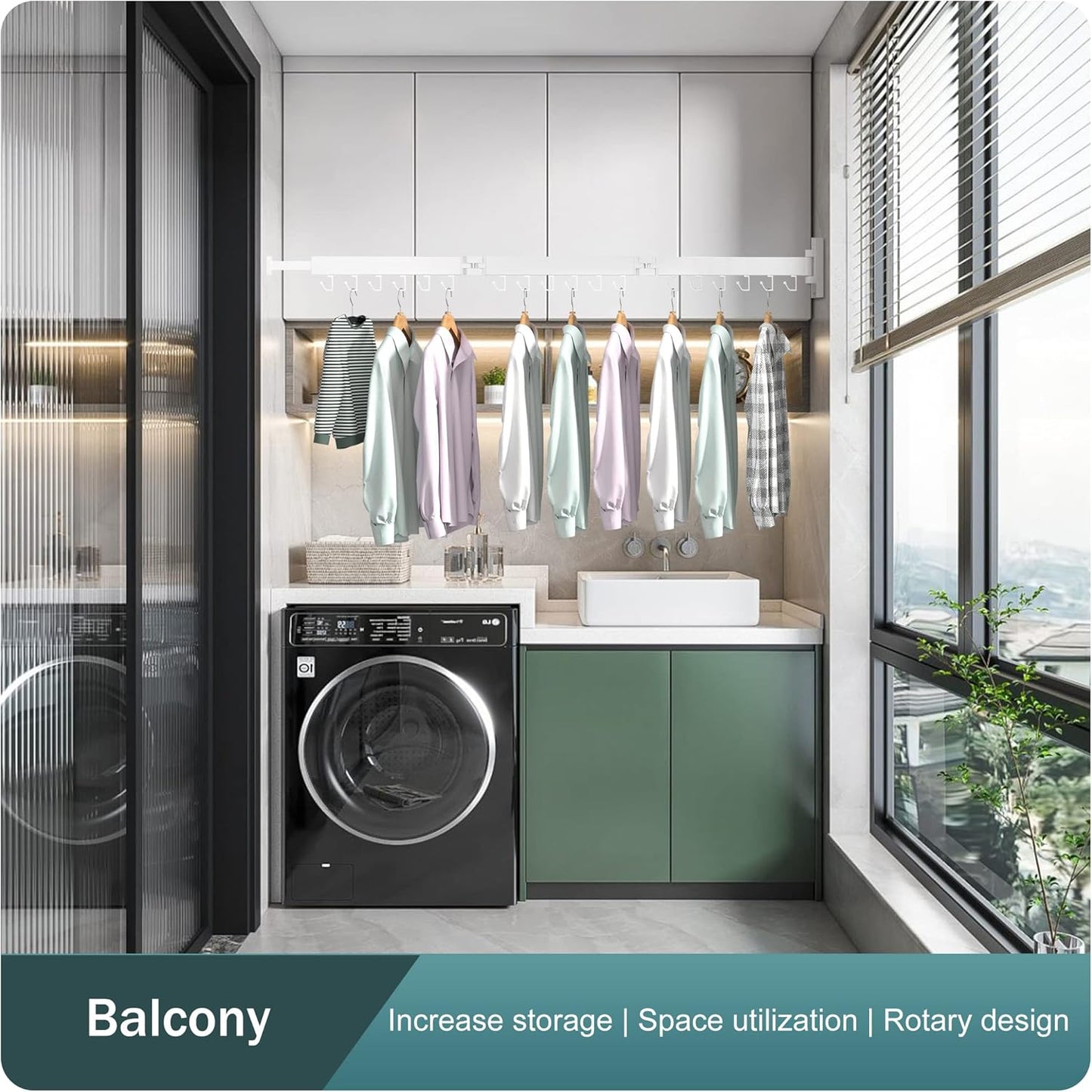 LIENAHU Wall Mounted Clothes Drying Rack, Collapsible, Folding, Retractable - Clothes Hanging Rack (Hooks, White)
