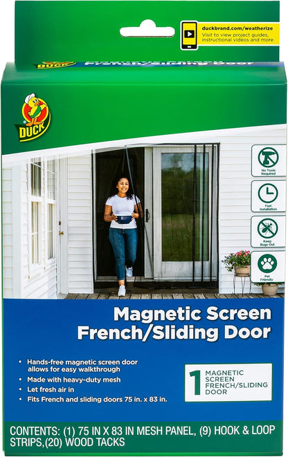 Duck Brand Hands-Free Magnetic Screen Door for Standard Width Door - Mesh Patio Door and Bug Screen with Magnets - 39 x 86 Inches, Black