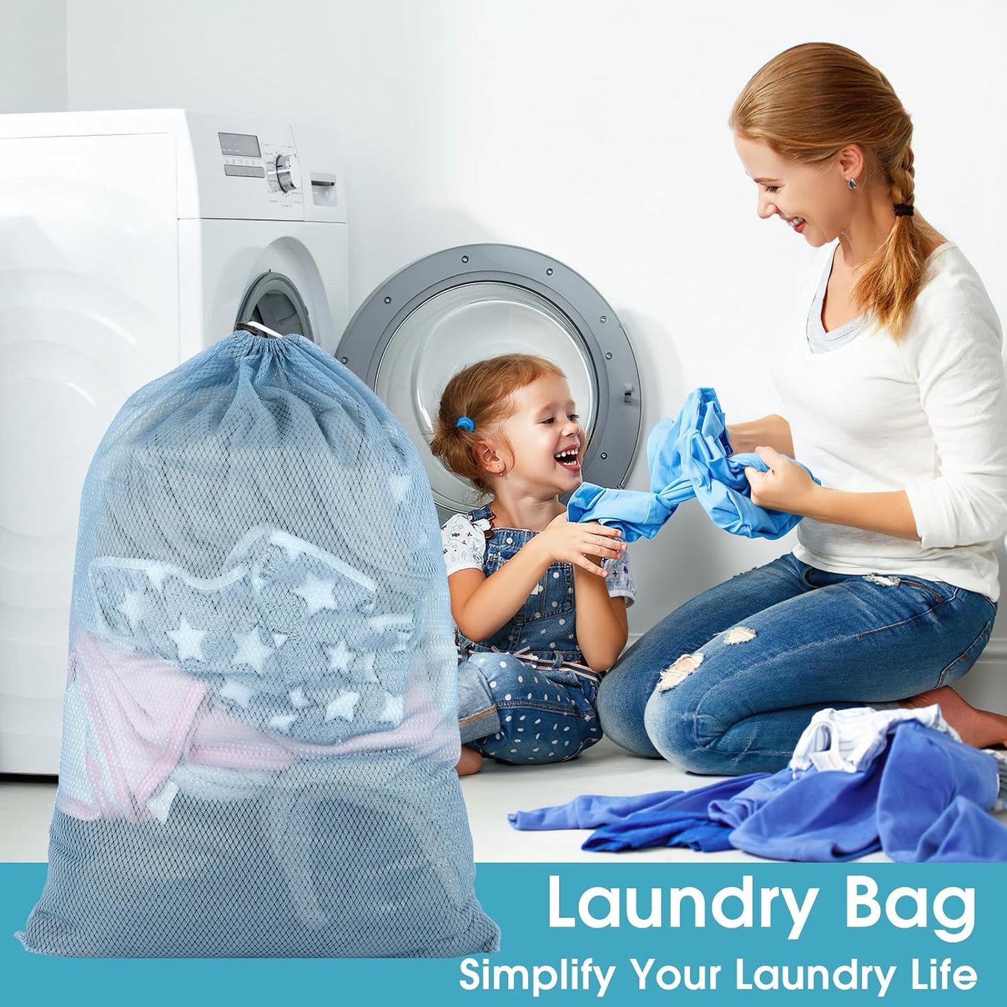 2 Pack Mesh Laundry Bags, 23 x 34 Inches Heavy Duty Mesh Laundry Bag, Large Laundry Drawstring Bag for College, Dorm, Travel, Family and Apartment Dwellers, Black