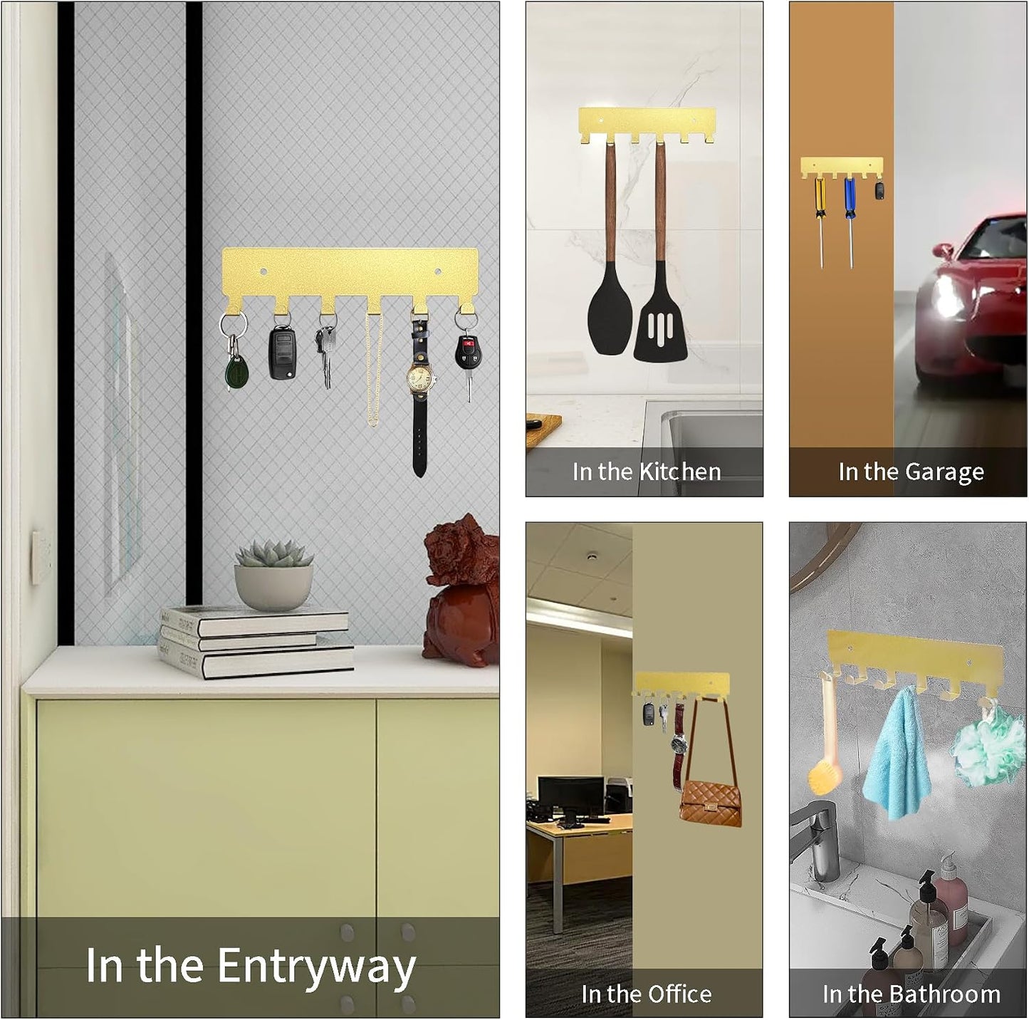 GTK Key Holder for Wall, Key Hooks with 6 Hooks, Wall Mounted Key Holder for Hallway, Self Adhesive Key Rack(White)