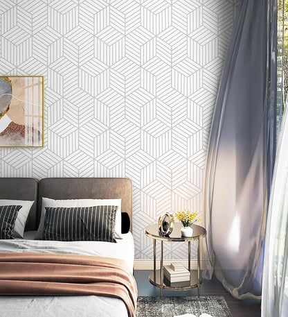 CiCiwind Wallpaper Peel and Stick Modern White and Gold Contact Paper Peel and Stick Geometric Removable Self Adhesive Wall Paper for Bedroom Renter Friendly Papel Tapiz para Pared 15.7"x118"