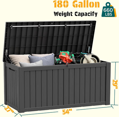 NUNU LAB Outdoor Storage Box, 45 Gallon Outside Deck Box Waterproof, Resin Outdoor Storage Cabinet With Lockable Lid, Backyard Storage Bench For Garden Tools, Patio Cushions, Pool Tools, Black