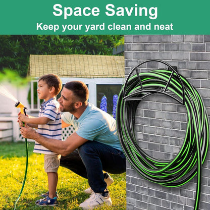 TomCare Garden Hose Holder Wall Mount Metal Water Hose Holder Holds 150Ft Hoses Heavy Duty Hose Hanger Sturdy Hoses Storage Organizer for Outside Yard Garden, Black