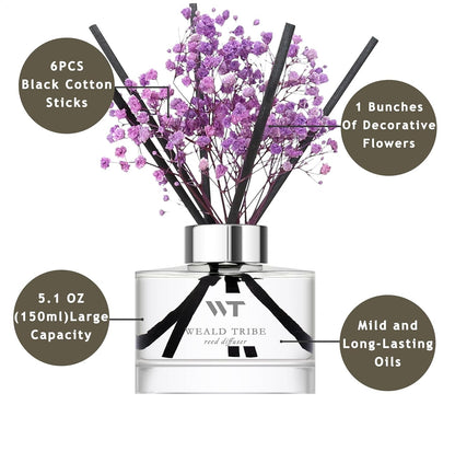 Flower Reed Diffuser Set Wild Eucalyptus Mint Scent for Bathroom Accessories Shelf Decor & Air Fresheners, Sticks Defusers with 5.1 fl oz Essential Oils & Leaves, House Bedroom Office Decor & Gifts