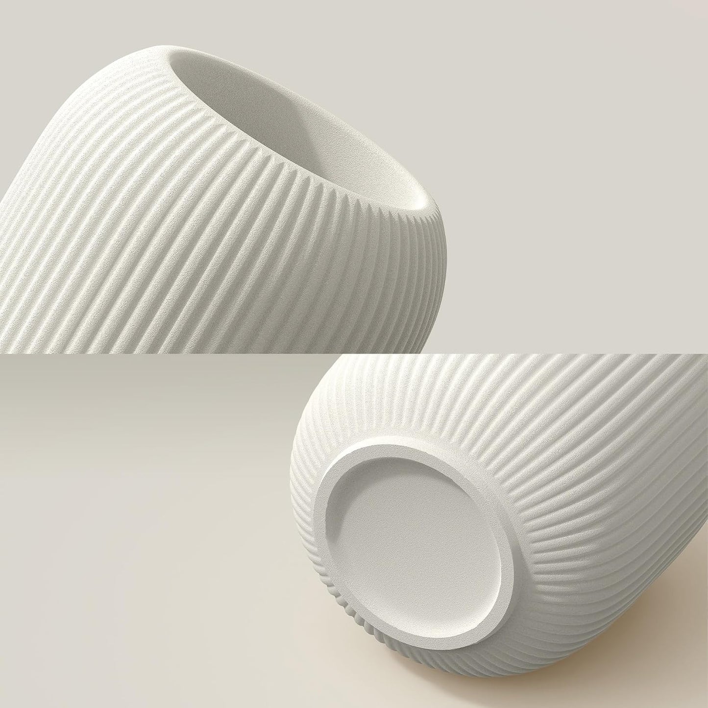 White Ceramic Flower Vases Set of 3, Modern Matte Vertical Ribbed, Nordic Minimalist Decor for Pampas, Dried & Fresh Flowers, Centerpiece for Living Room, Shelf, Entryway, Wedding,Office