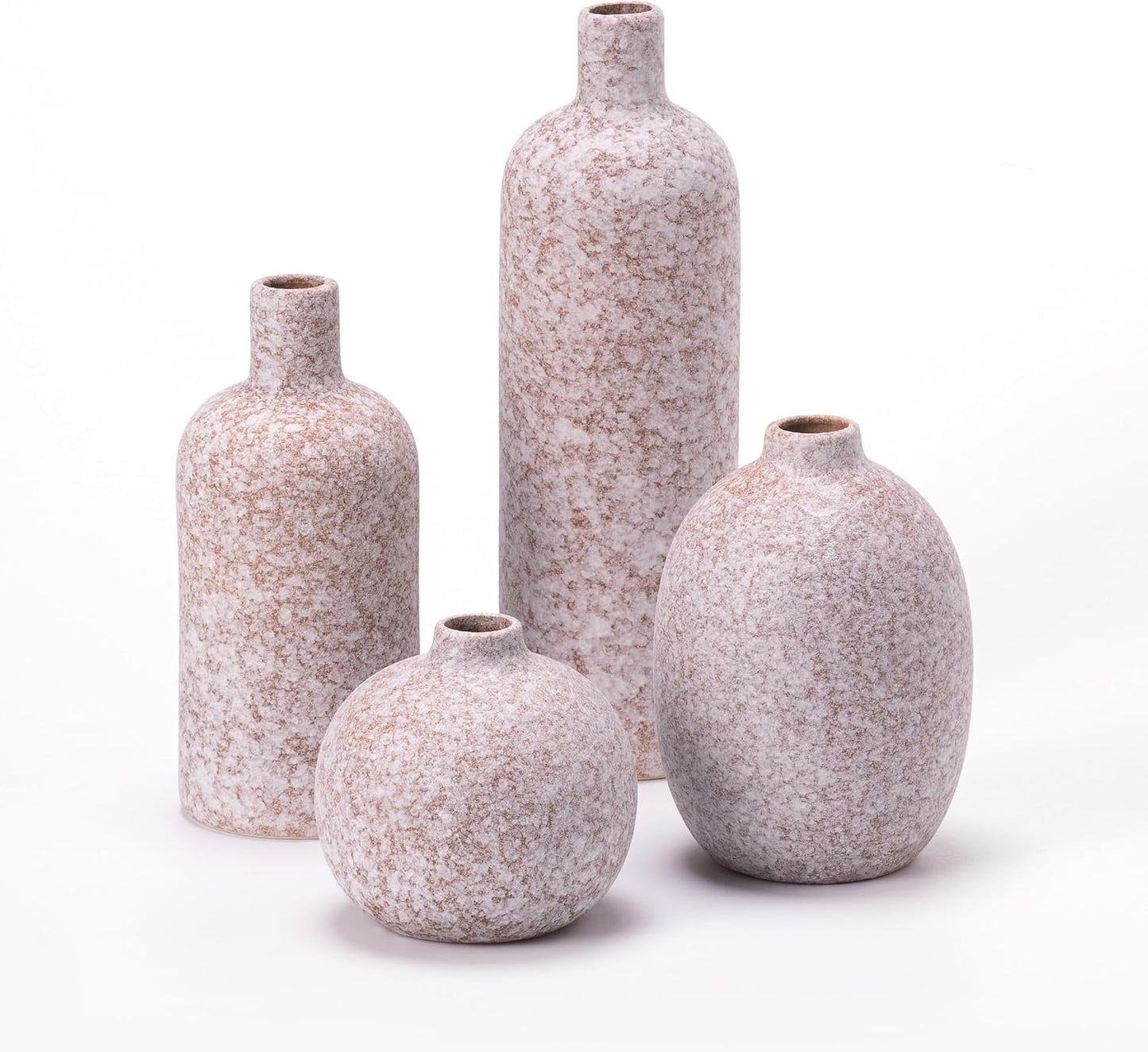 Ceramic Vase Set of 4, Classic Stone Style Small Vases Home Decorations for Table Shelf Office Centerpieces Decor