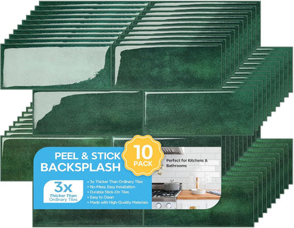 STICKGOO 10 Sheets Subway Tile Peel and Stick Backsplash, Extra Thick 3D Wall Tiles with Commercial-Grade Adhesive for Kitchen, Bathroom, Laundry Room,11.56"x8.38"(White)