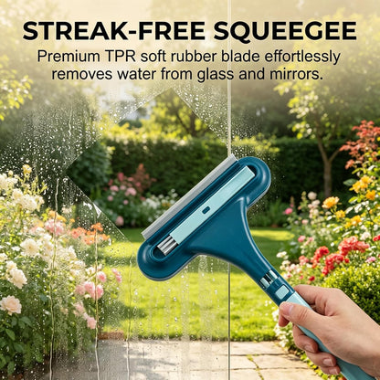 3-in-1 Window Screen Cleaner with Squeegee and Pet Hair Remover, Window Screen Cleaning Brush for Couch, Mesh and Multi-Use Crevice Tool for Patio and Porch Screens (Blue)