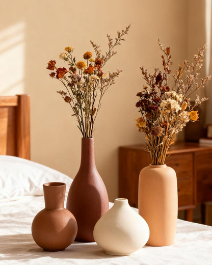 Ceramic Vase Home Decor Small Flowers Vase Set of 4 Living Room Decoration Bookshelf Bedroom Office Kitchen Dining Table Modern Farmhouse