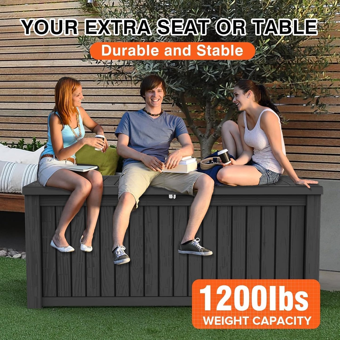 Outdoor Storage Box 325GAL Waterproof Resin Deck Box,Pool Accessories Supplies，UV-Resistant Lockable Package Delivery Bin for Garden Tools,Large Patio Outside Cushions,Chest,Furniture,Black