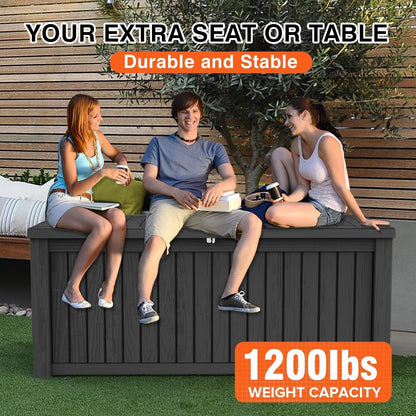 Outdoor Storage Box 325GAL Waterproof Resin Deck Box,Pool Accessories Supplies，UV-Resistant Lockable Package Delivery Bin for Garden Tools,Large Patio Outside Cushions,Chest,Furniture,Black