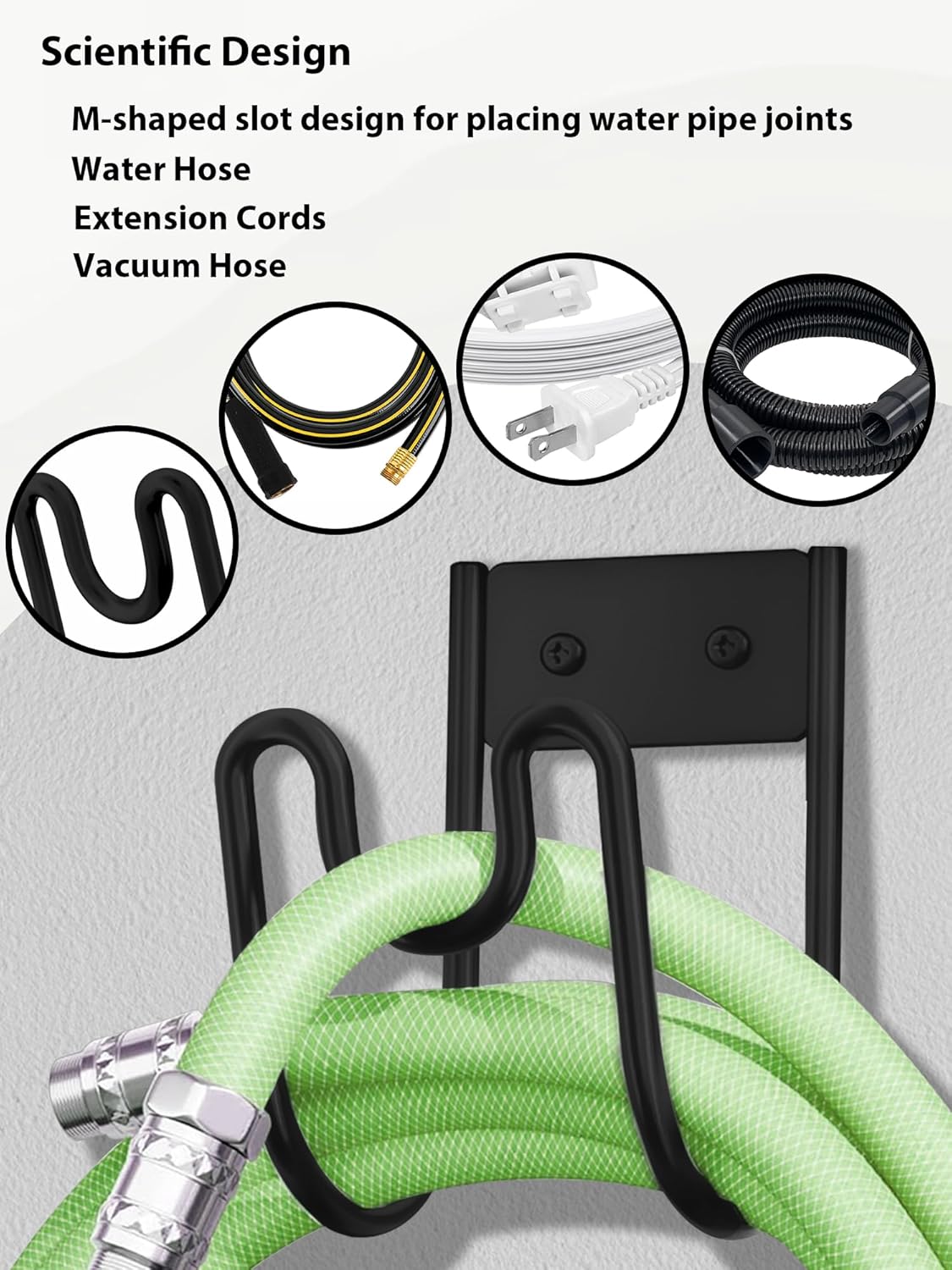 Metal Garden Hose Holder, Sturdy Wall Mounted Water Hose Hanger, Solid Hose Hook for Garden Garage Water Hose/Extension Cords/Vacuum Lines (White)