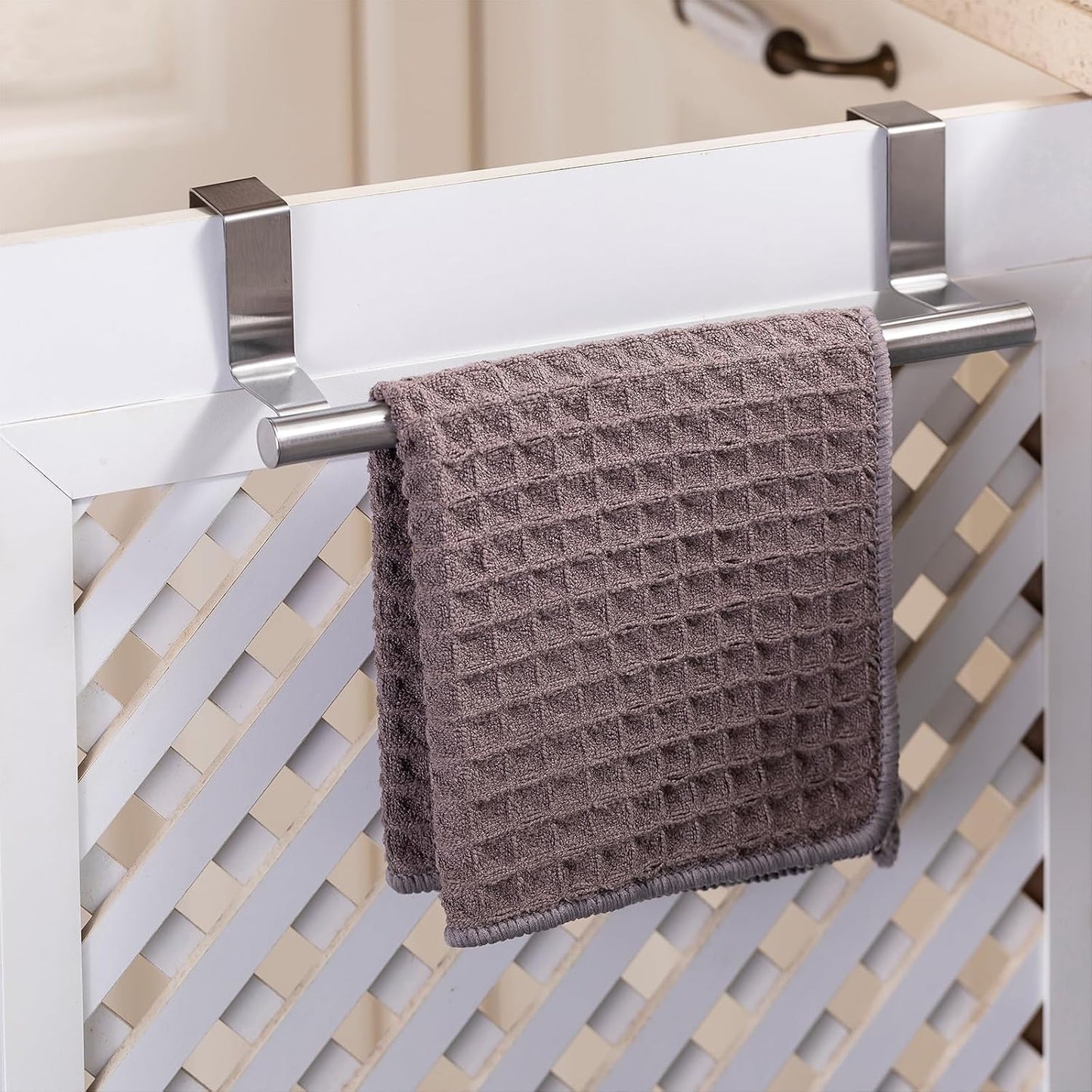 Cabinet Door Towel Bar, Kitchen Towel Holder, Matte Black 2 Pack | Extended Anti-Slip Arm, EVA Scratch Guard Pads, No-Drill Install, Stainless Steel Dish Towel Holder, Kitchen Towel Rack