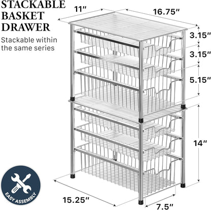 Simple Houseware Stackable 2 Tier Sliding Basket Organizer Drawer, Chrome