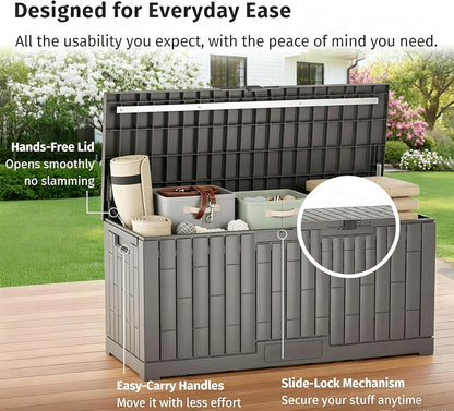 LAUSAINT HOME 320 Gallon Resin Deck Box, Package Delivery Box with Lockable Lid, Waterproof Outdoor Storage Box For Garden Tools, Patio Cushions(320 Gallon,Black)