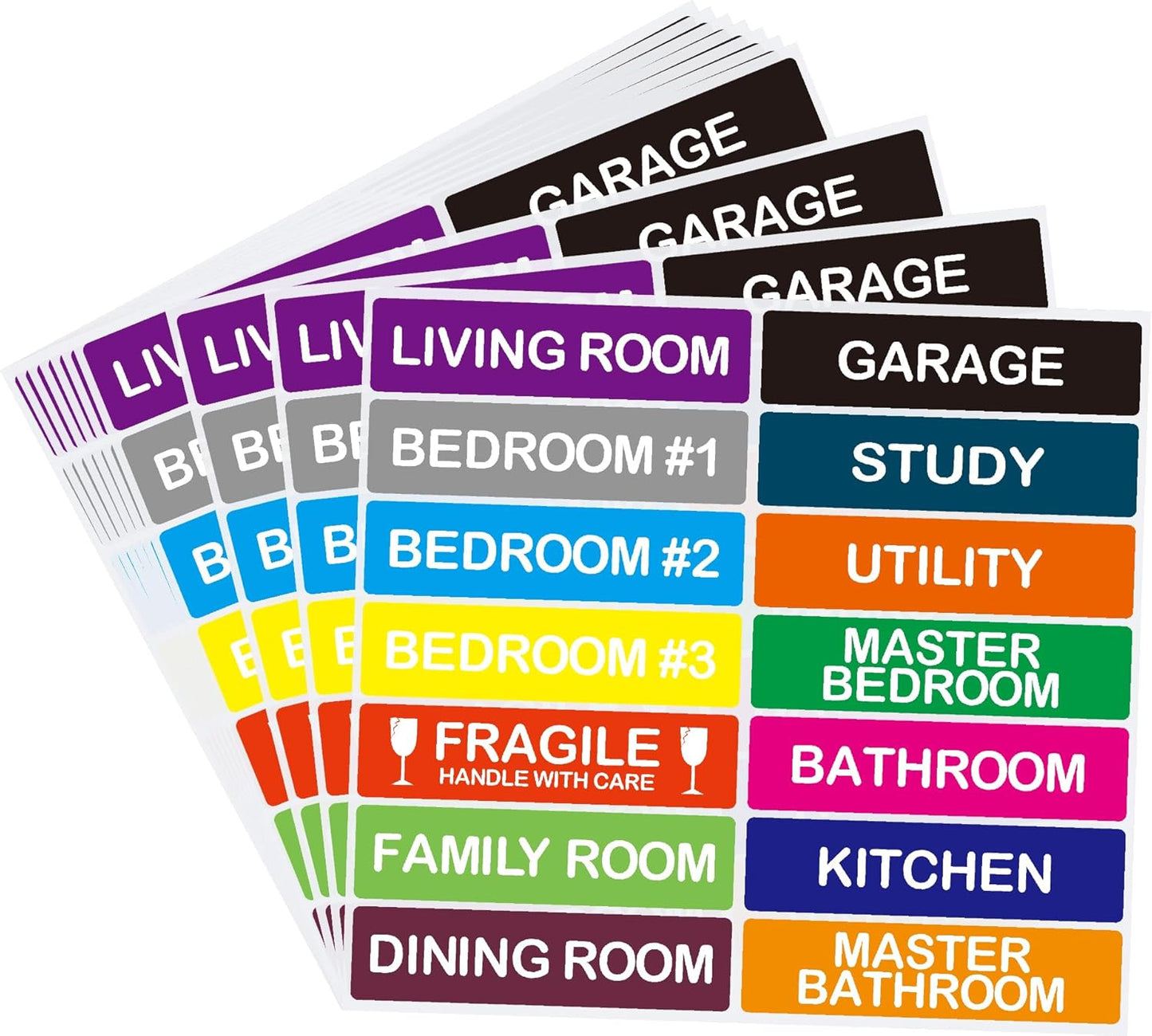 140 Pcs Home Moving Color Coding Labels, Livingroom, Bedroom, Kitchen, Dining Room, Bathroom Label, 14 Spaces Sticker/Sheet（10 Sheets） 1×4 Inch