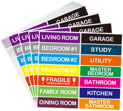 140 Pcs Home Moving Color Coding Labels, Livingroom, Bedroom, Kitchen, Dining Room, Bathroom Label, 14 Spaces Sticker/Sheet（10 Sheets） 1×4 Inch