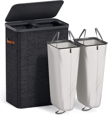 Sorbus Laundry Hamper with Lid - Collapsible 3-Compartment Fabric Laundry Basket with Handles and Removable Laundry Bag – 50 Gallon (190 L) Dirty Clothes Hamper for Bedroom, bathroom and dorm (Beige)