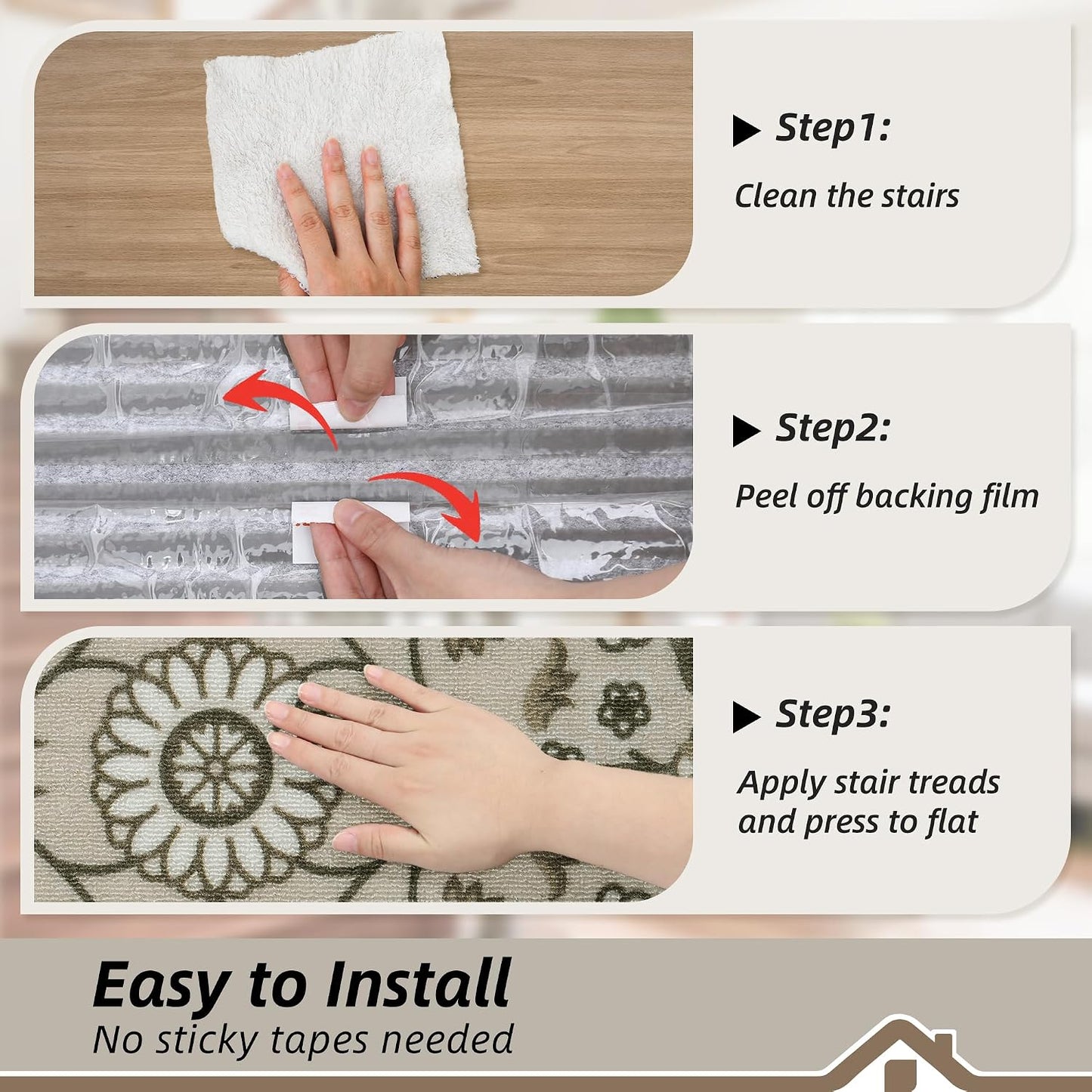 BEQHAUSE Stair Treads for Wooden Steps Non-Slip Machine Washable Carpet Stair Treads 8"X30" Soft Indoor Stair Runner for Kids Elders and Pets, 100% Polyester, TPE Backing, 15pcs, Grey/Orange
