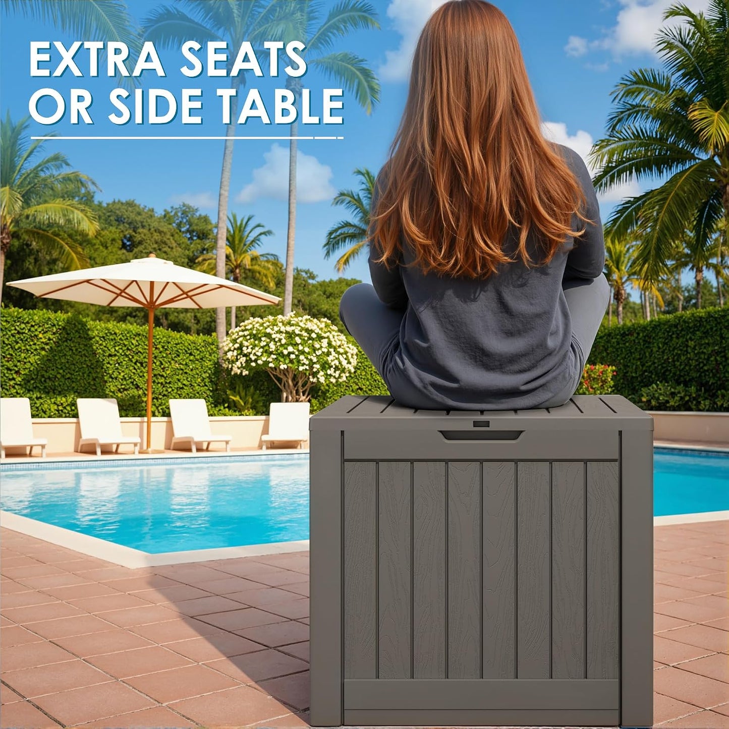 Greesum Outdoor Storage Box 31 Gallon Storage Box with Lid for Patio Furniture, Garden Tools, Pool Supplies, Waterproof and UV Resistant, Lockable, Dark Black