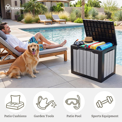 YITAHOME 100 Gallon Large Outdoor Deck Box | Waterproof Resin Storage Box, Lockable Indoor Outdoor Storage Container for Patio Furniture Cushions, Pool Accessories