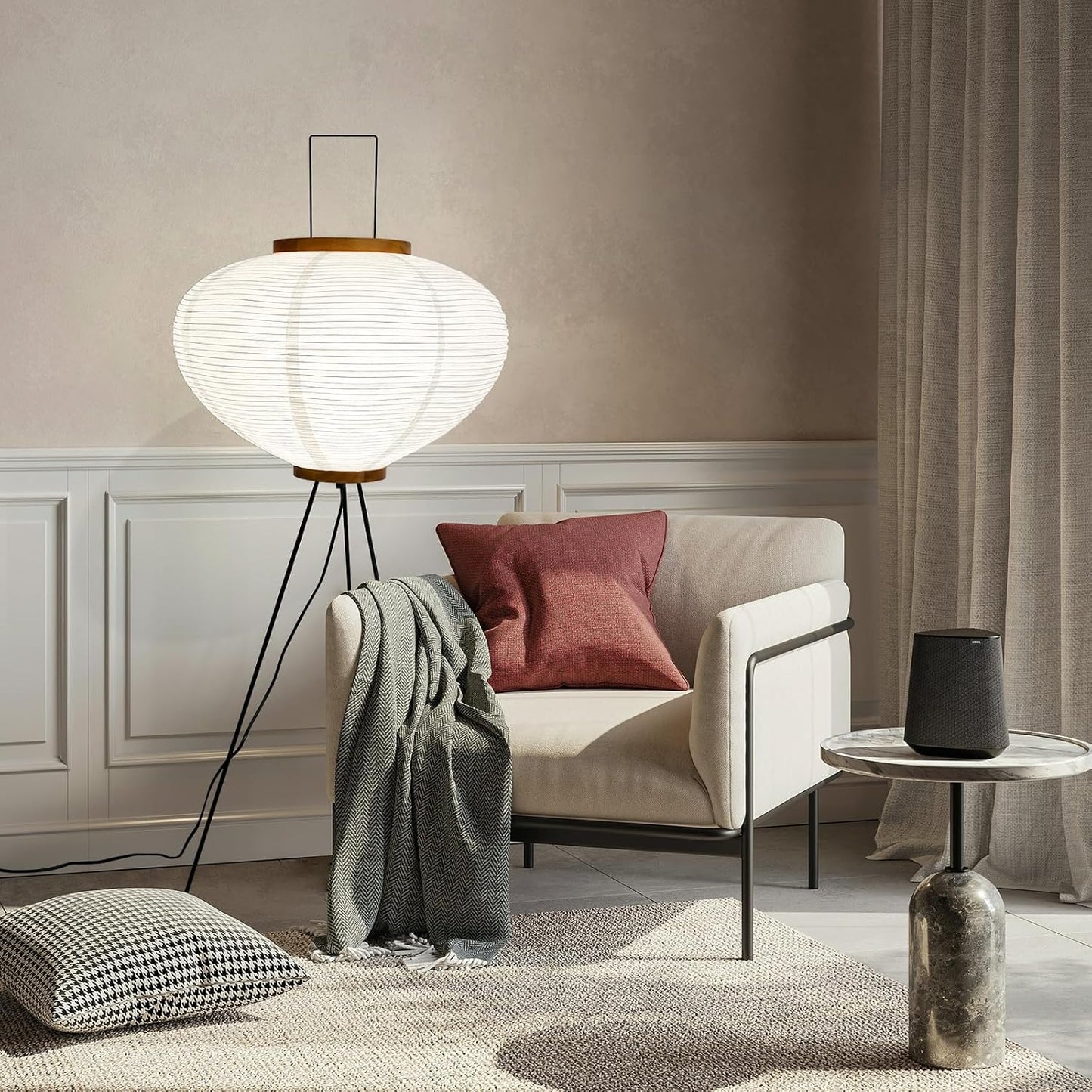 Noguchi Style Akari Floor Lamp, Rice Paper Lantern for Establishing A Warm and Cozy Ambiance in Any Room (Cloud), Japanses Floor Lamp