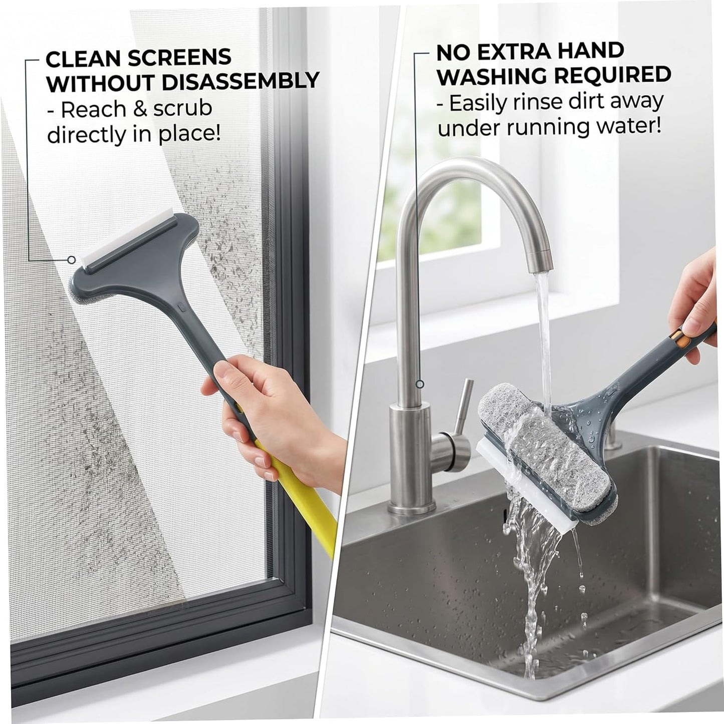 2 Pack Mesh Screen Cleaner, 6.30x18.11 inch Window Screen Cleaning Brush, 2-in-1 Double-Sided Scrubber with Detachable Handle