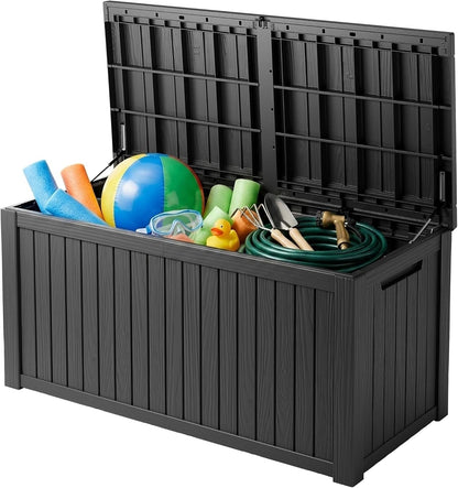 200 Gallon Deck Boxes Outdoor Waterproof, Outdoor Storage Box with Lockable Lid & UV-Resistant for Patio Furniture, Outdoor Cushions, Garden Tools and Pool Supplies, Light Brown