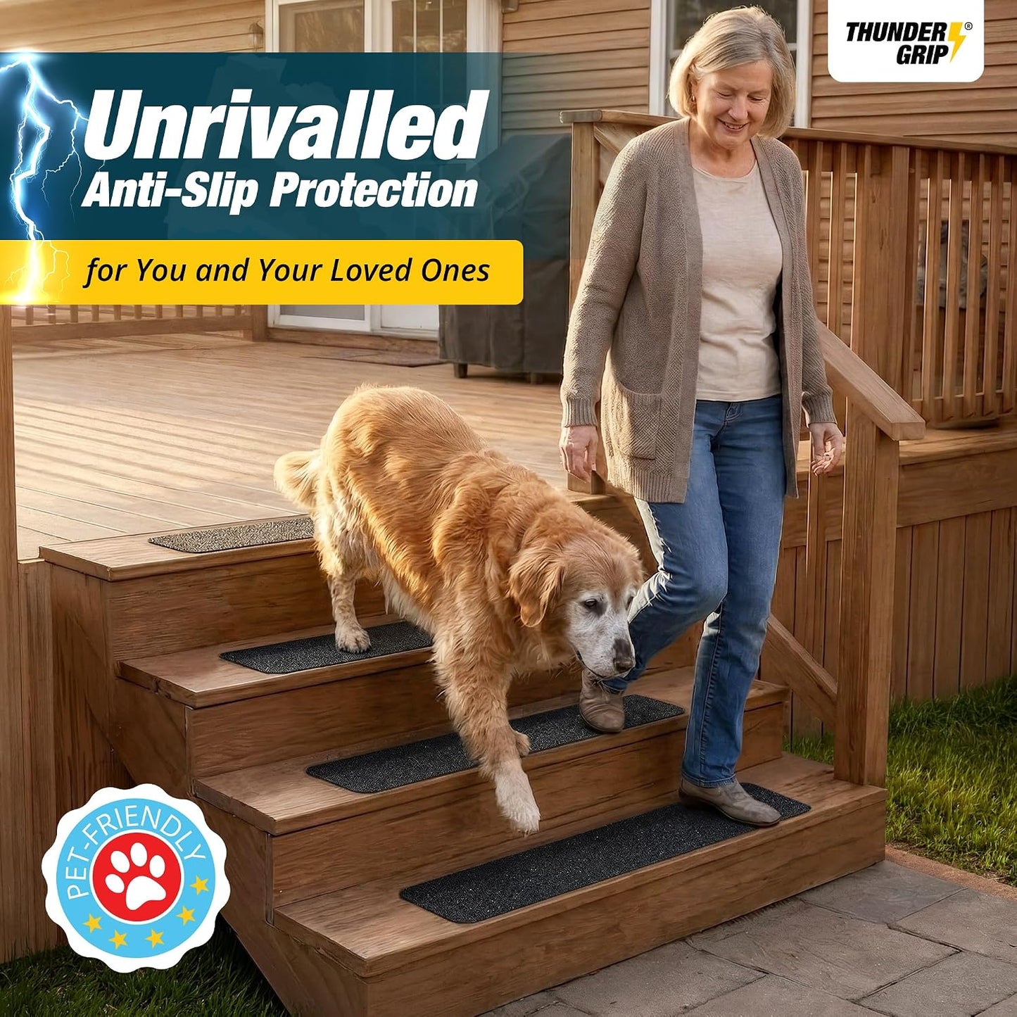 Clear Stair Treads Non-Slip 24"x4" - 18-Pack Indoor Stair Grips Non Slip for Wooden Steps - Anti Slip Adhesive Strips for Dogs & Elderly - Staircase Step Treads - Transparent Treads for Wood Stairs