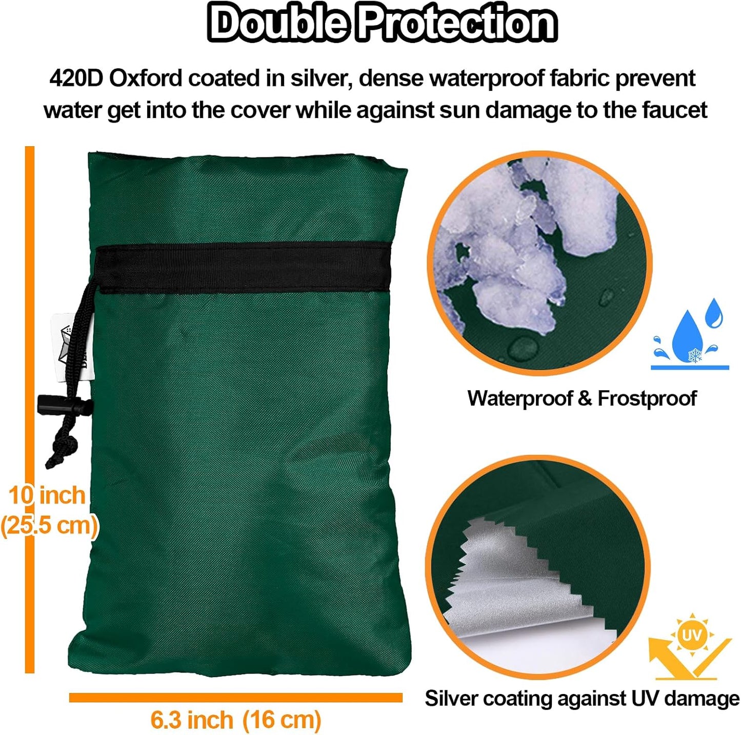 Enlarge Outdoor Faucet Cover for Winter Freeze Protection, 3M Thinsulate, 10”H x 6.3”W Hose Bib Covers for Wall Taps Outside, Waterproof & Frost Free Insulated Spigot Cover, 2 Pcs Faucet Socks - Black