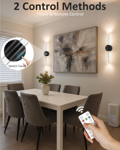 Peel and Stick on Wall Sconce set of 2, Rechargeable No Drill Gold Wireless Magnetic Battery Operated Wall Lights with Remote, Dimmable Cordless Wall Lamps for Bedroom Living Room Bathroom Decor