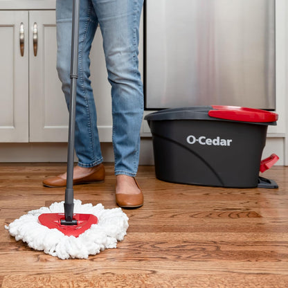 O-Cedar EasyWring Microfiber Spin Mop & Bucket Floor Cleaning System + 2 Extra Refills, Red/Gray