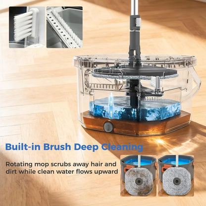 YASHE Spin Mop and Bucket System with True Clean Water Separation, Innovative Detachable Inner Clean Water Bucket for Easy Rinsing, Hands-Free Wringing Floor Mop with 2 Washable Microfiber Pads