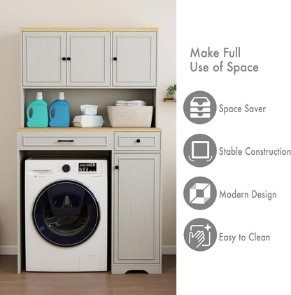 Locsear Unique Pantry Combines Robot Vacuum Cabinet and Laundry Hamper, Over The Washer or Dryer Storage Shelves, Compact Washing Machines with a Width of Less Than 27 inches