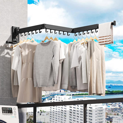 LIENAHU Wall Mounted Clothes Drying Rack, Collapsible, Folding, Retractable - Clothes Hanging Rack (Hooks, White)