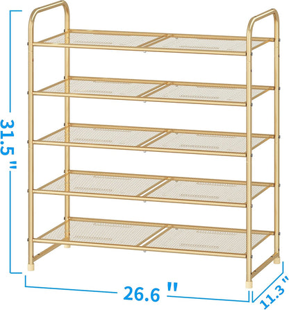 Simple Trending 3-Tier Stackable Shoe Rack, Expandable & Adjustable Shoe Shelf Storage Organizer, Wire Grid, Black