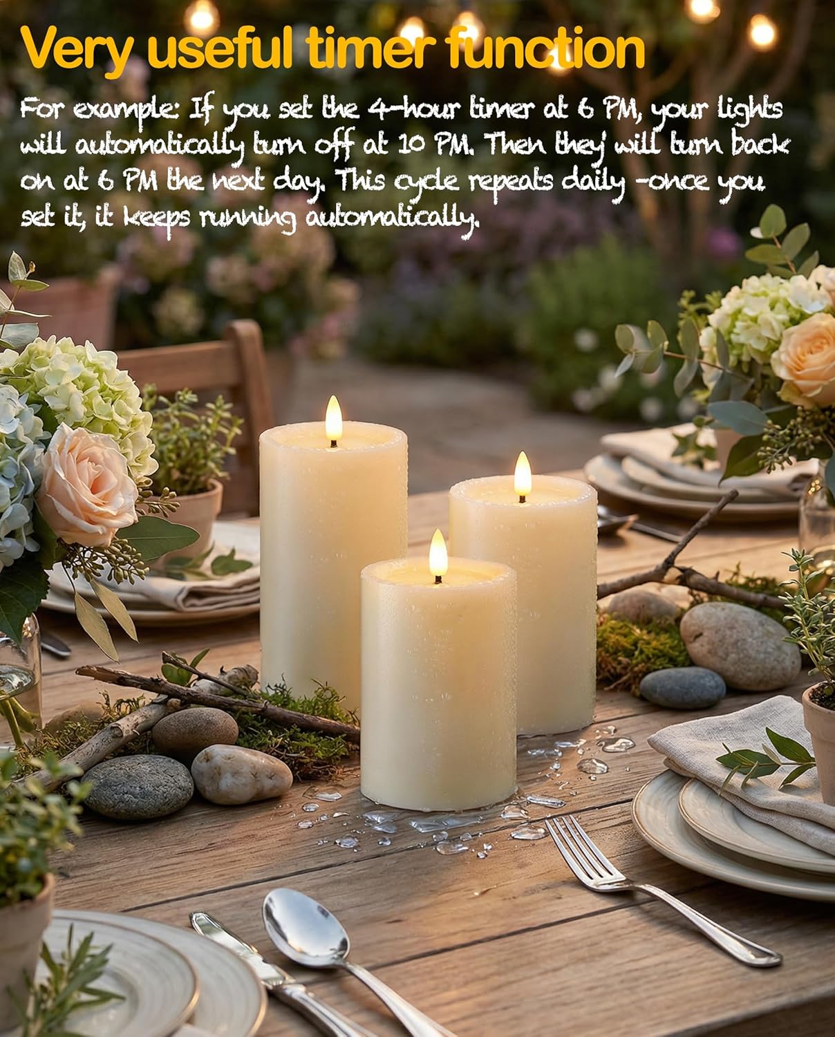 Gmnee 3"x6" Outdoor Waterproof Flameless Candles with Remote and Timers, LED Candles, Battery Operated Candles, Electric Fake Pillar Candles for Patio, Porch, and Lanterns Decor (White, Plastic)